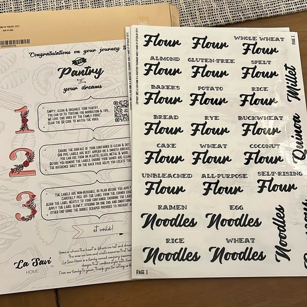 11 sheets of La Savi clear pantry labels